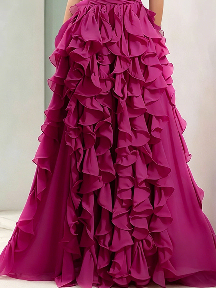 Léon Varel Strapless Magenta Ruffled Ball Gown