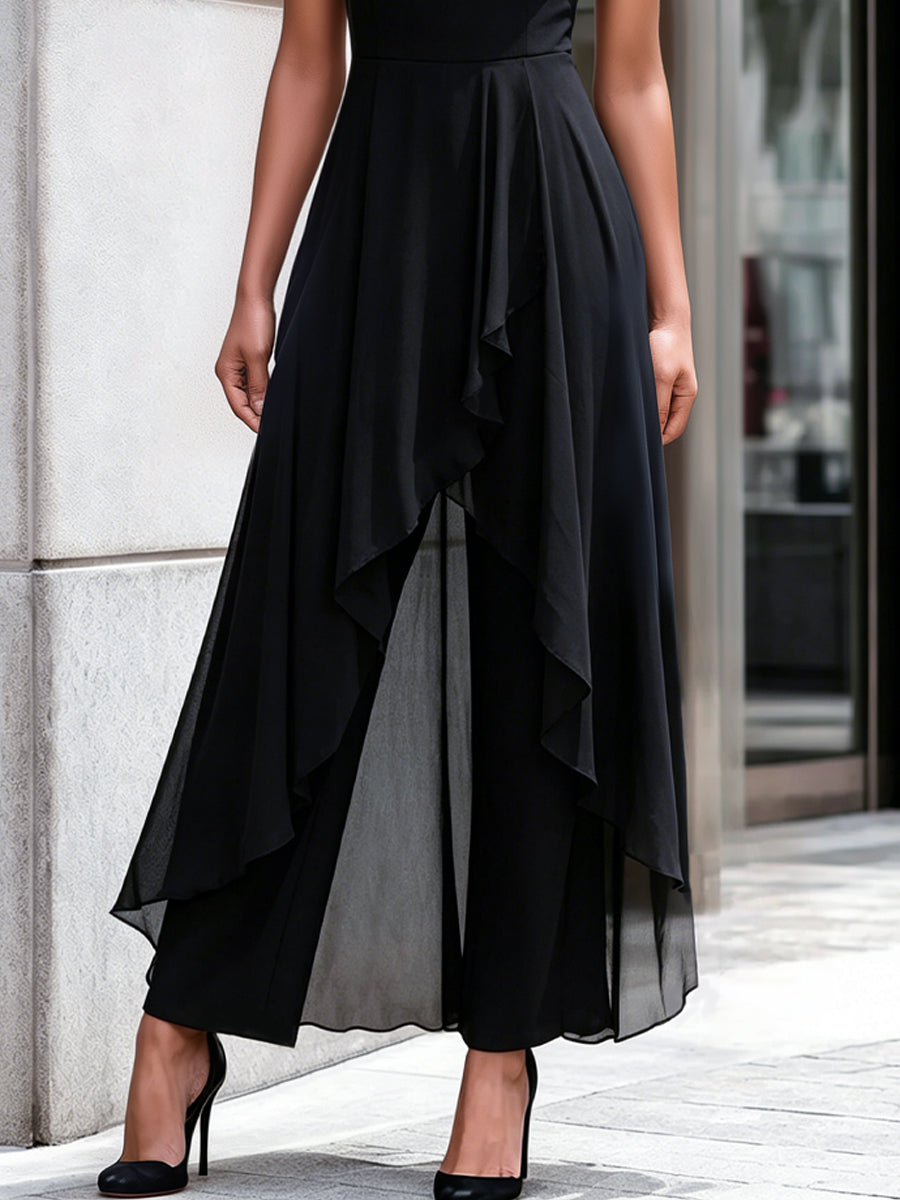 Léon Varel Sleeveless Layered Chiffon Overlay Jumpsuit