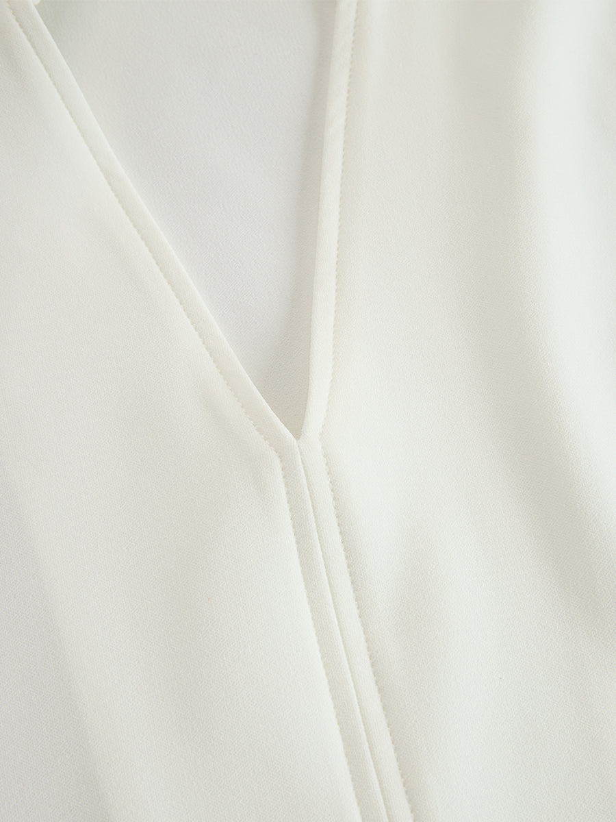 Léon Varel Ivory Stand Collar Split Neck Blouse & Wide-Leg Pants Two-Piece Suit