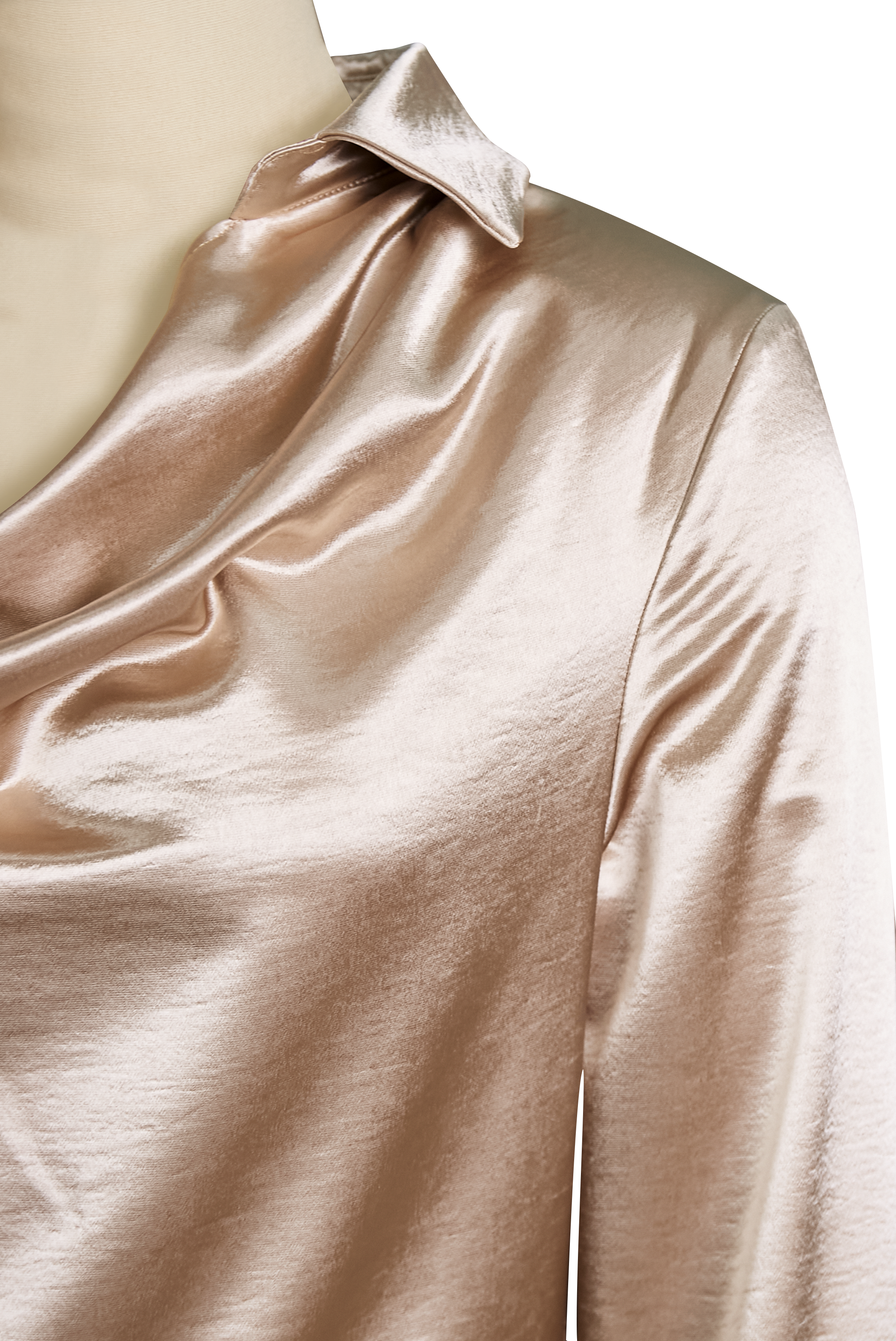 Léon Varel Elegant White Satin Blouse with Draped Neckline
