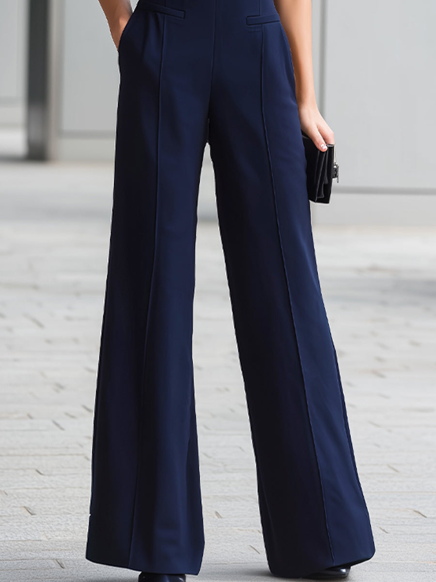 Léon Varel Navy Sleeveless Plunge-Neck Wide-Leg Jumpsuit