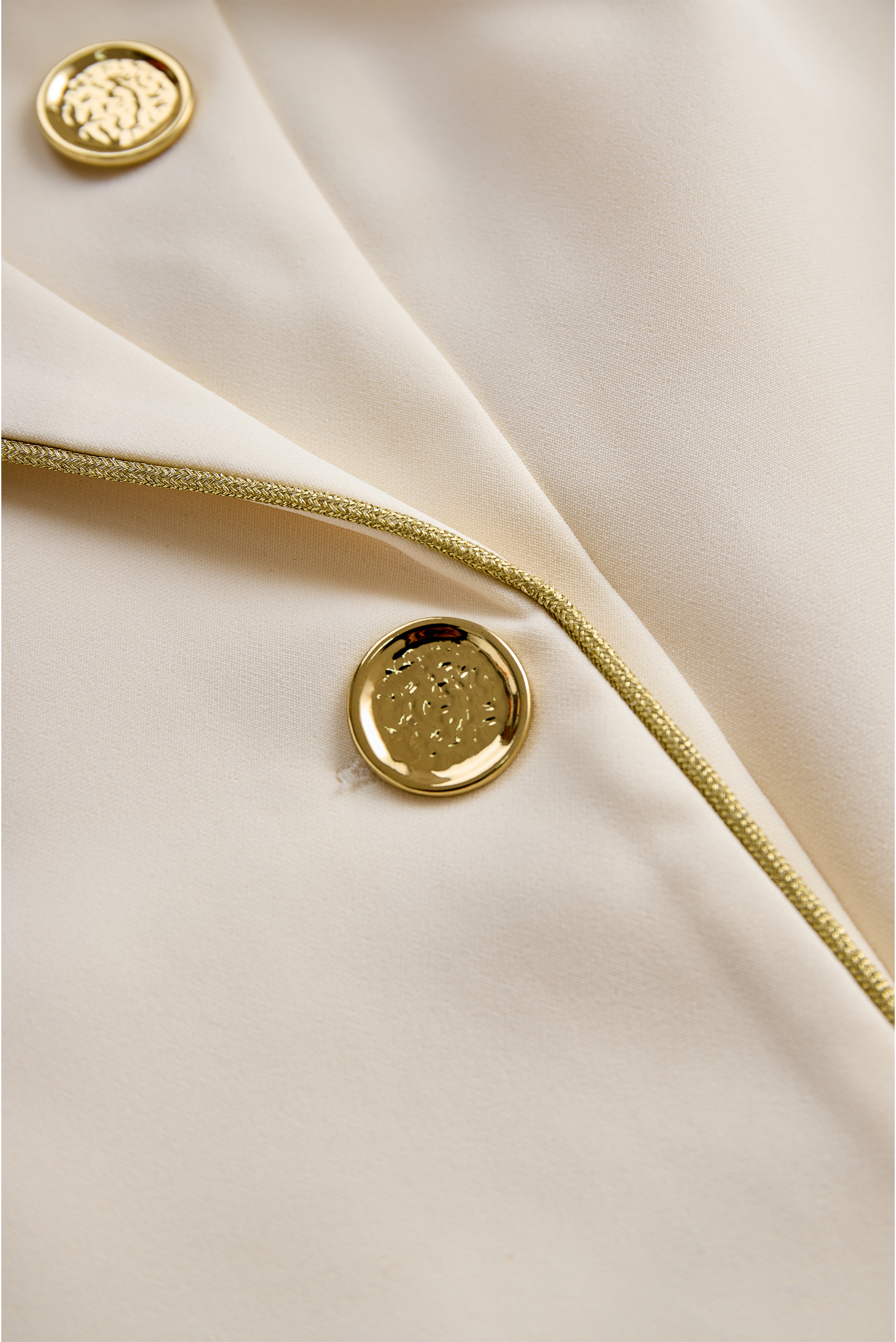 Léon Varel White Sleeveless Blazer Romper With Gold Trim