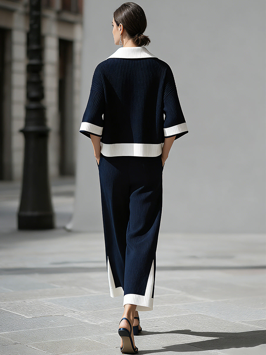 Léon Varel Sophisticated Nautical Ribbed Knit Two-Piece Lounge Set