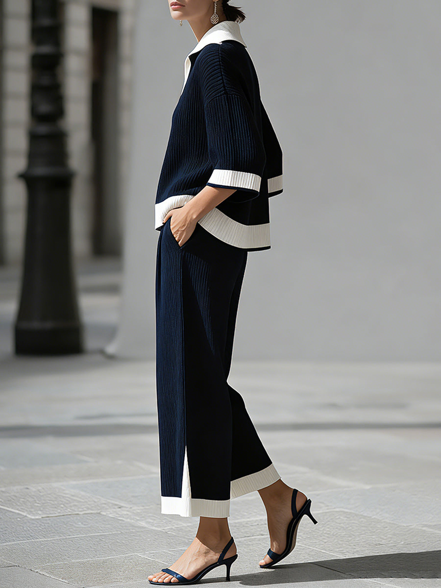 Léon Varel Sophisticated Nautical Ribbed Knit Two-Piece Lounge Set