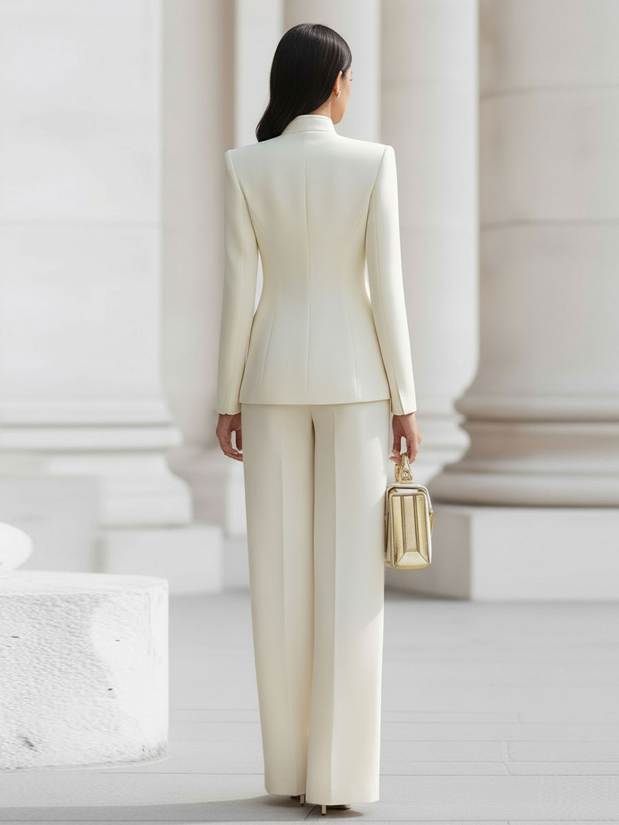 Léon Varel Elegant Cream Military-Inspired Tailored Suit Set With Gold Accents