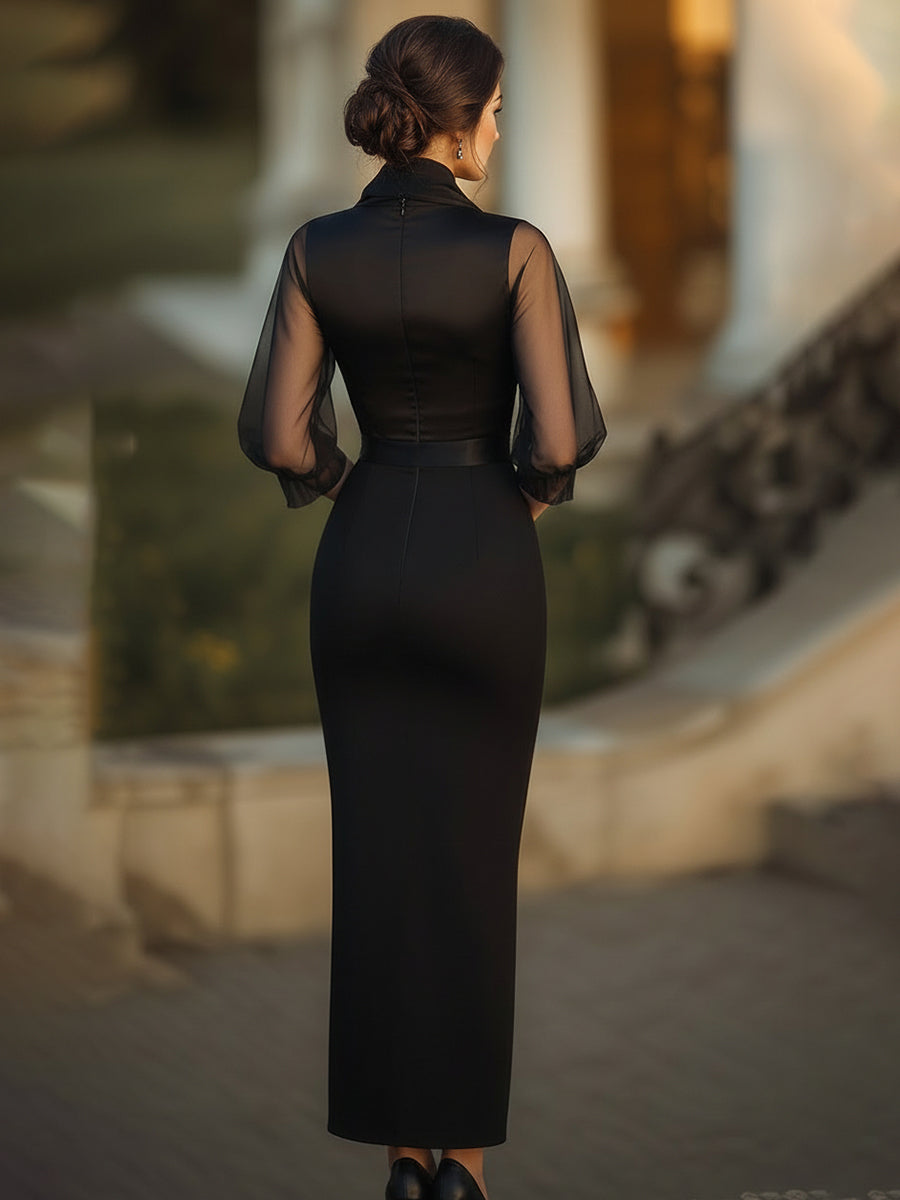 Léon Varel Sheer-Drape Waist-Tie Evening Dress