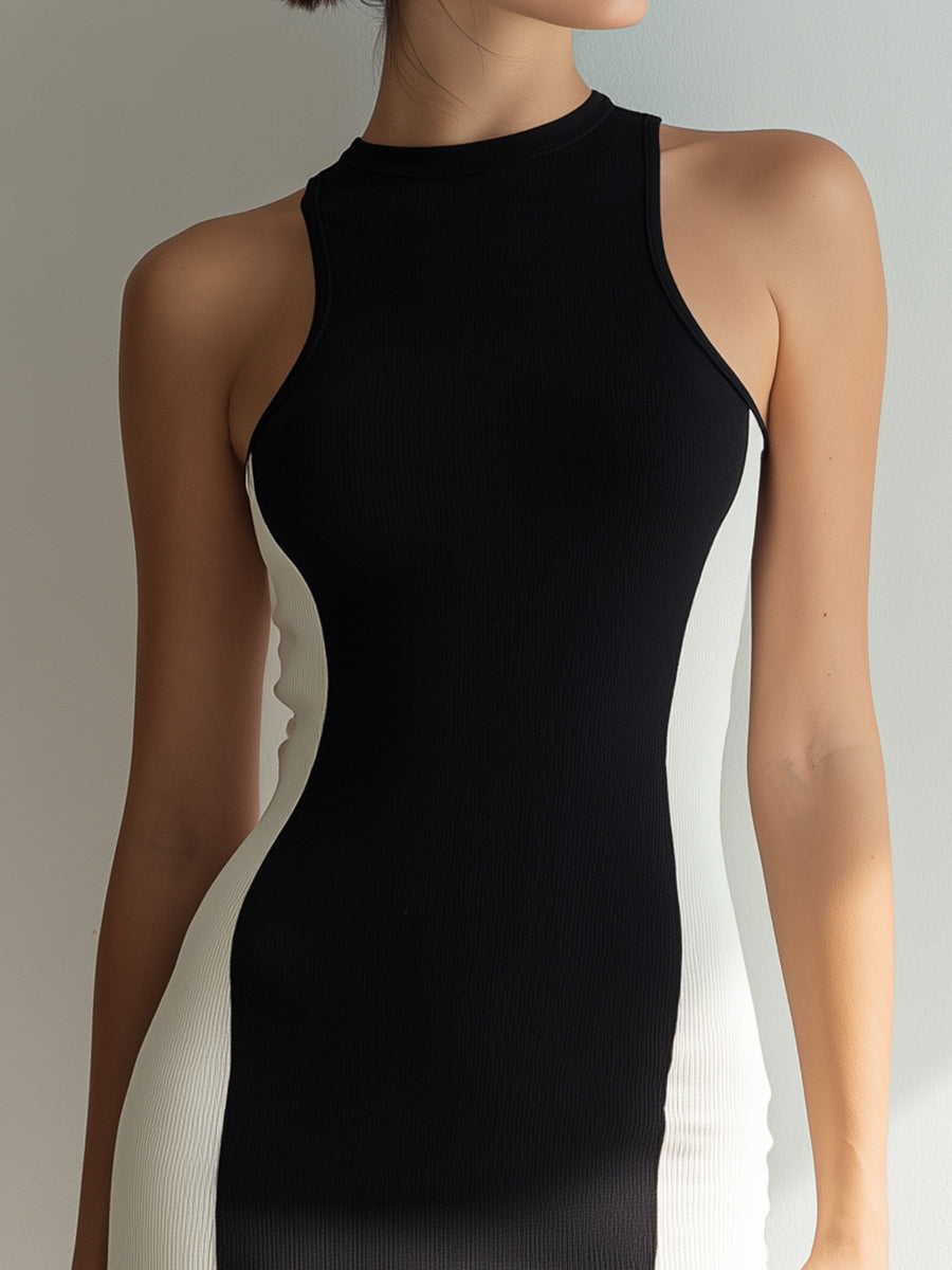 Léon Varel Black & Ivory Color-Block Sleeveless Bodycon Mini Dress