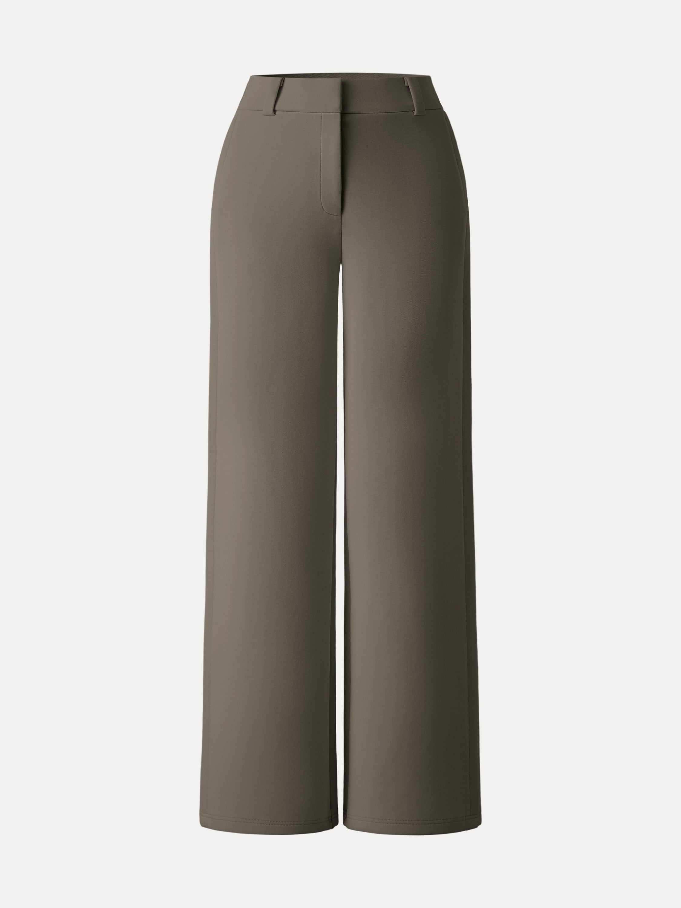 Stretchy Mid Rise Fly-Front Wide Leg Trouser