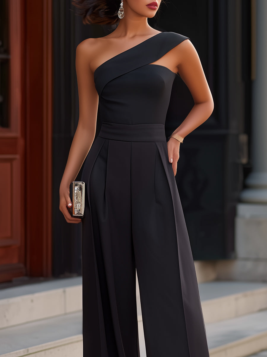 Léon Varel Asymmetric One-Shoulder Wide-Leg Jumpsuit