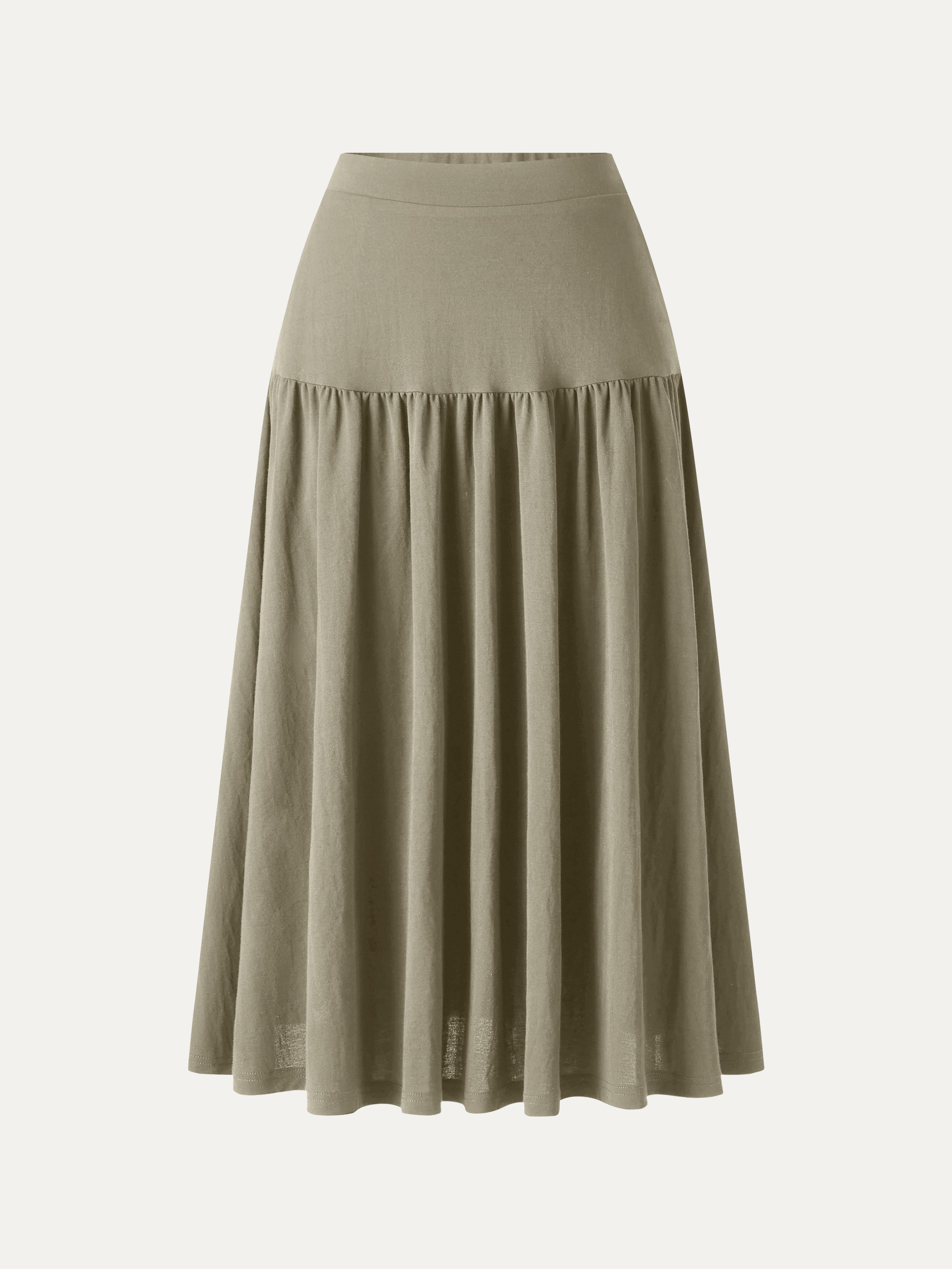 Cotton-Linen Gathered Midi Skirt with Pockets