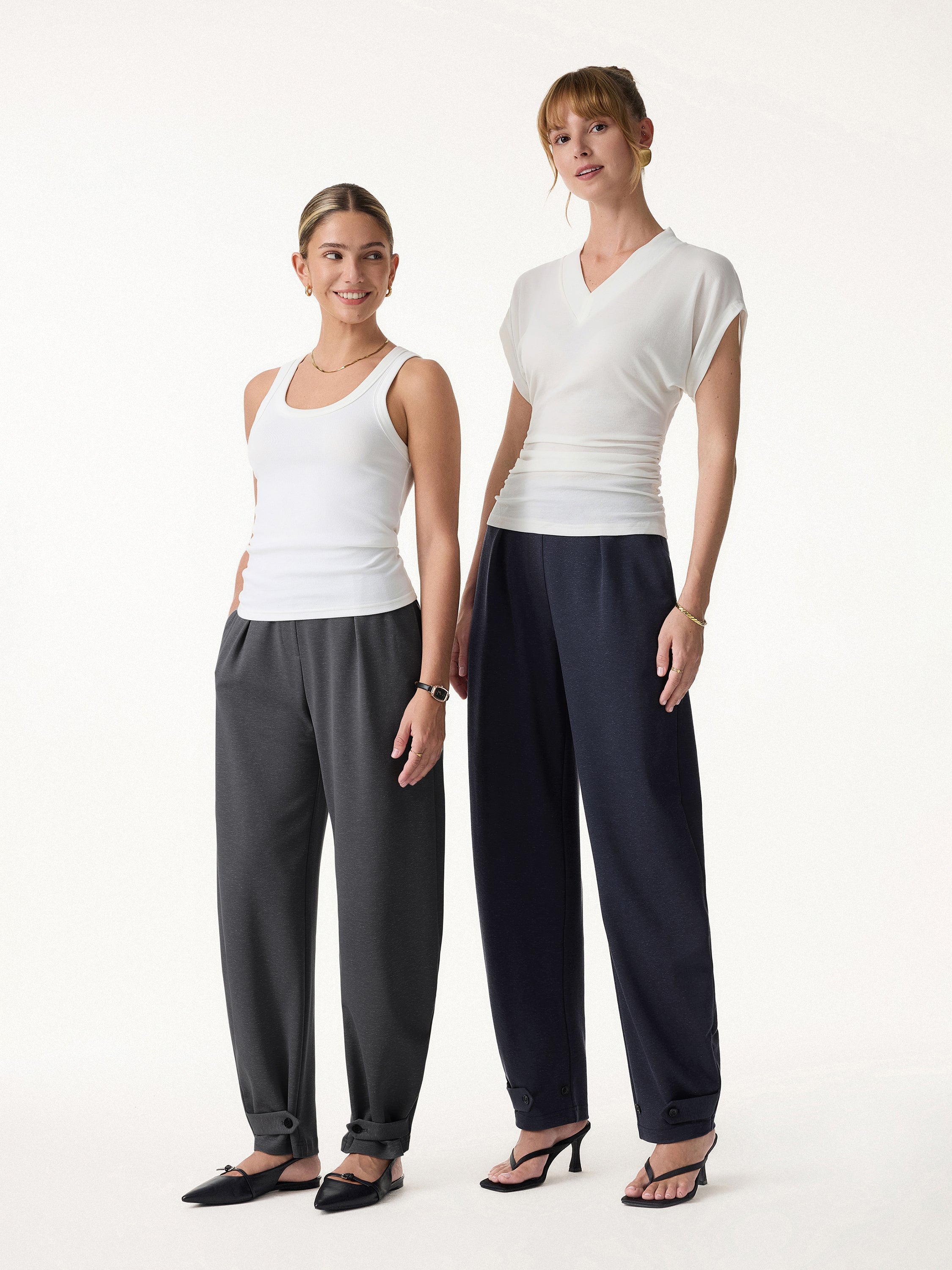 Linen-Like Breathable Barrel Leg Pant