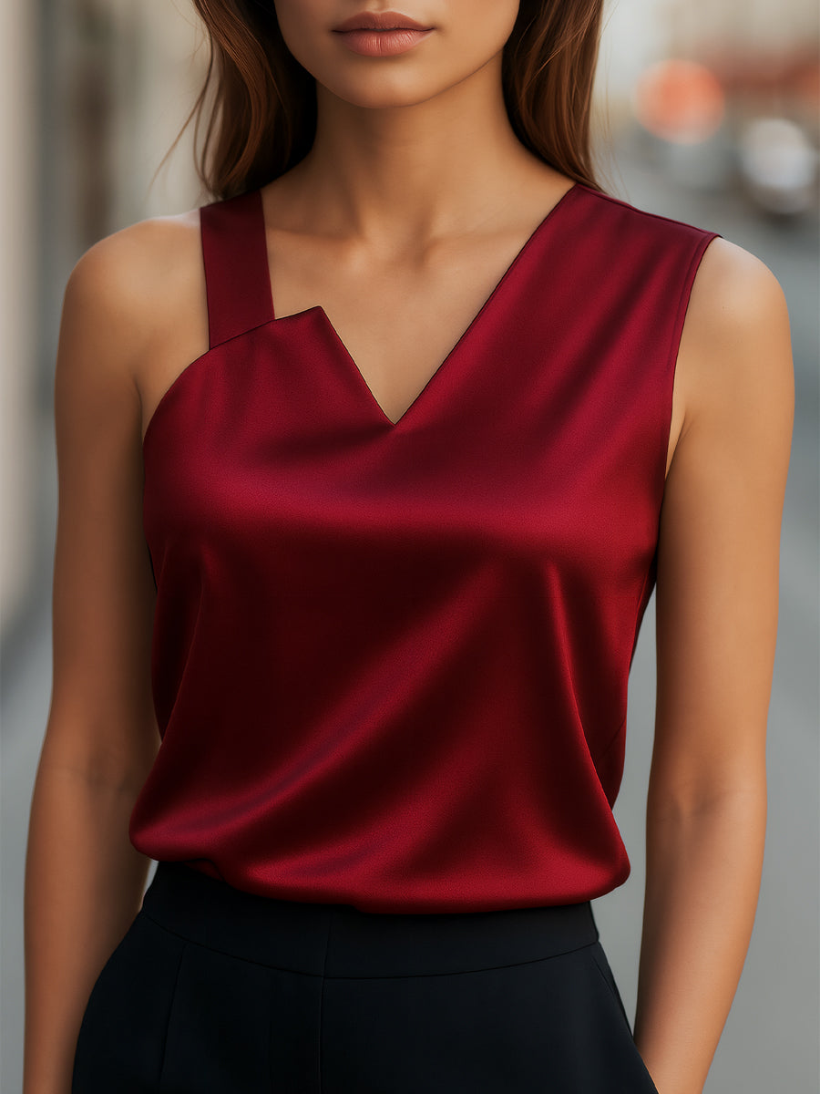 Léon Varel Sleek Asymmetrical Neck Satin Blouse