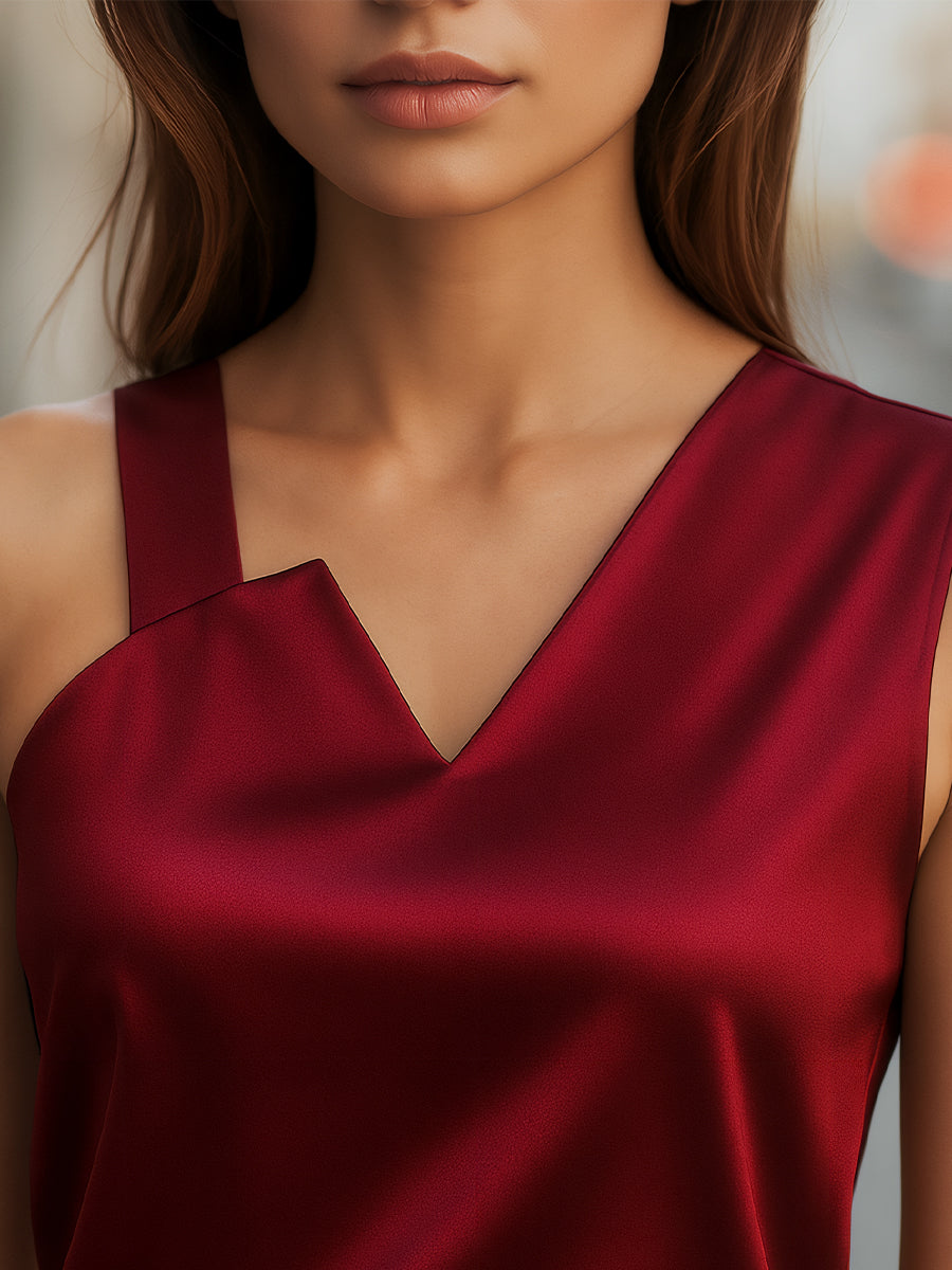 Léon Varel Sleek Asymmetrical Neck Satin Blouse