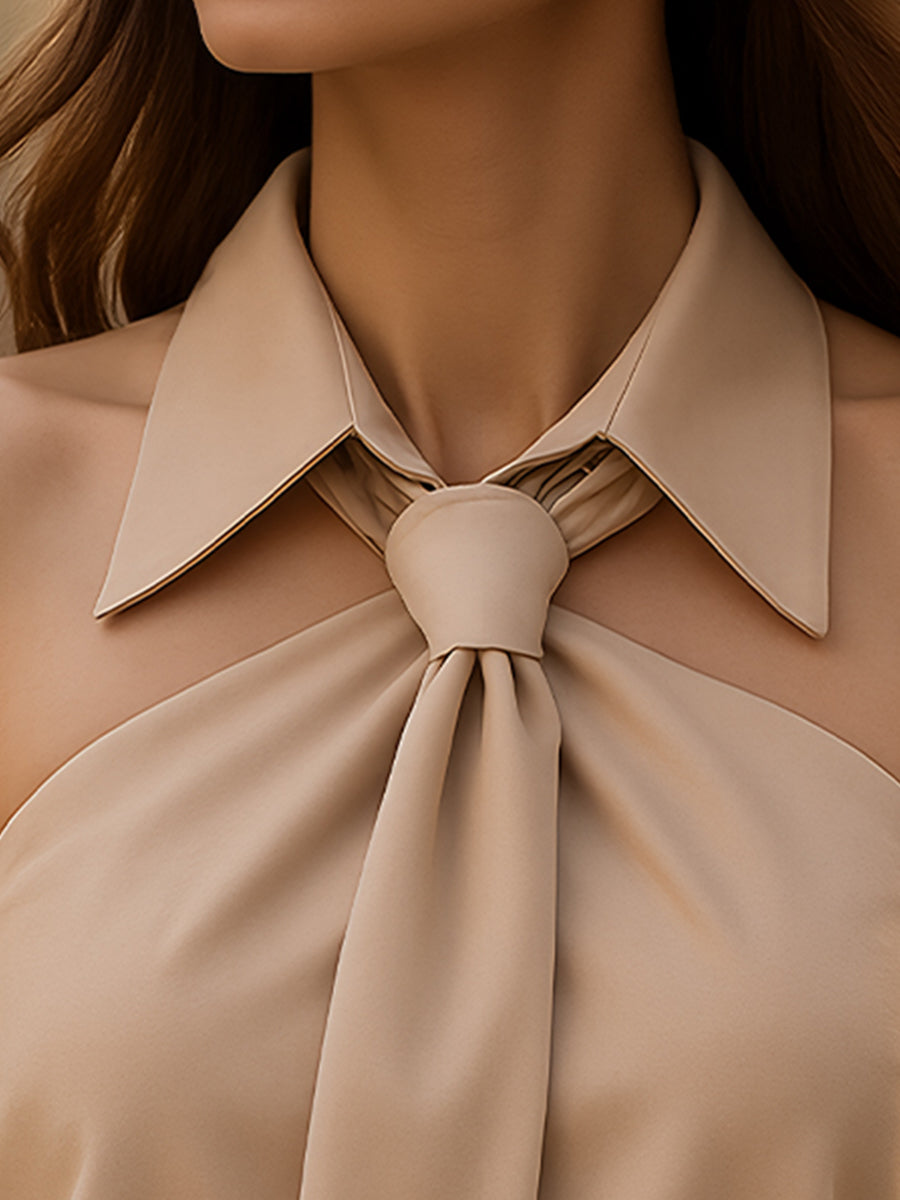 Léon Varel Stylish Sleeveless Halter Blouse with Neck Tie Detail