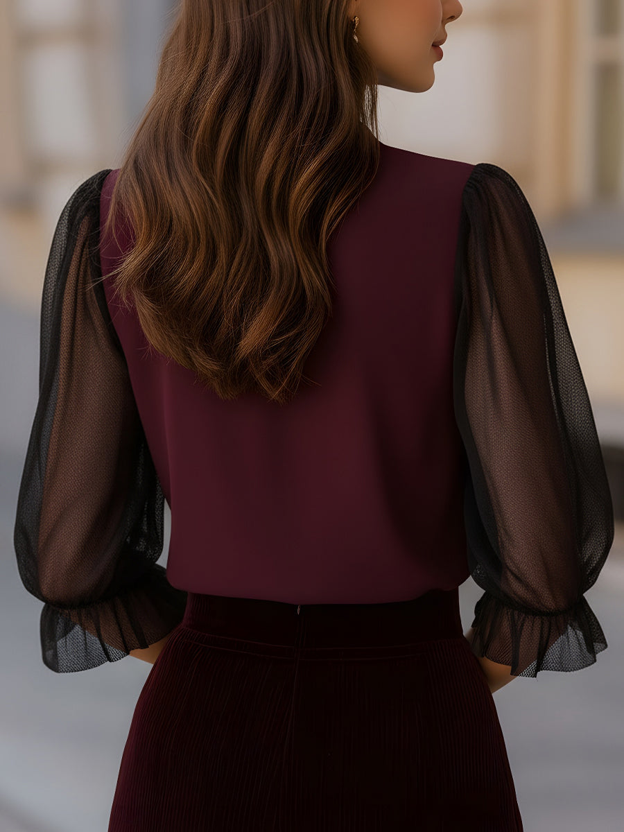 Léon Varel Sheer Puff Sleeve Button-Up Blouse