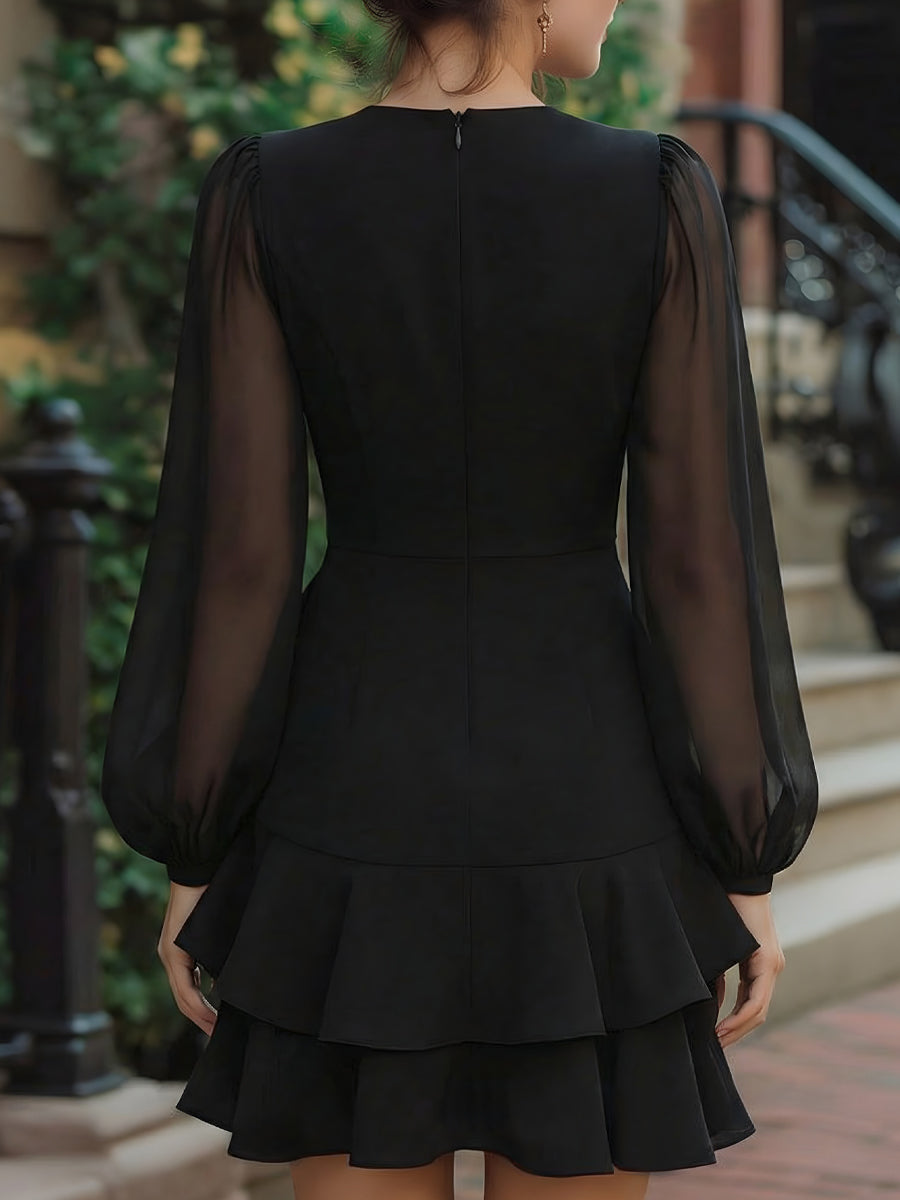 Léon Varel V-Neck Ruffled Dress With Sheer Sleeves