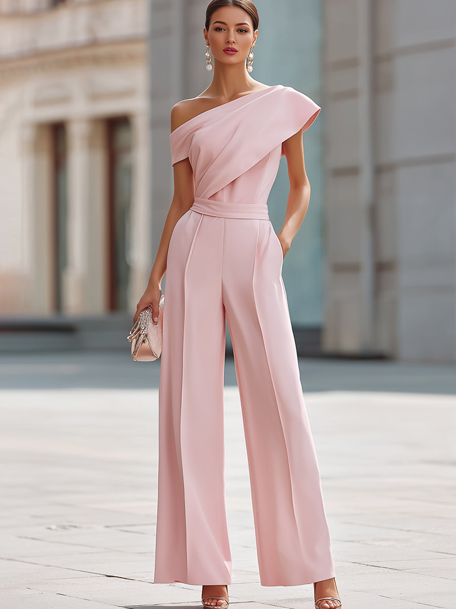 Léon Varel Elegant One-Shoulder Wide-Leg Jumpsuit