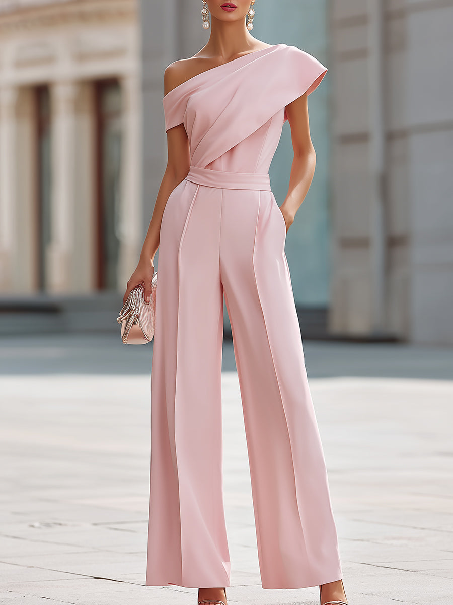 Léon Varel Elegant One-Shoulder Wide-Leg Jumpsuit