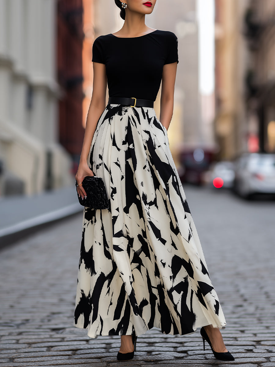 Léon Varel Abstract Print Pleated Maxi Dress