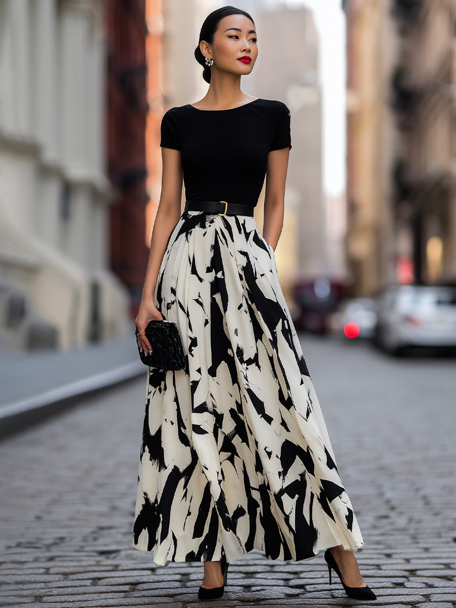 Léon Varel Abstract Print Pleated Maxi Dress