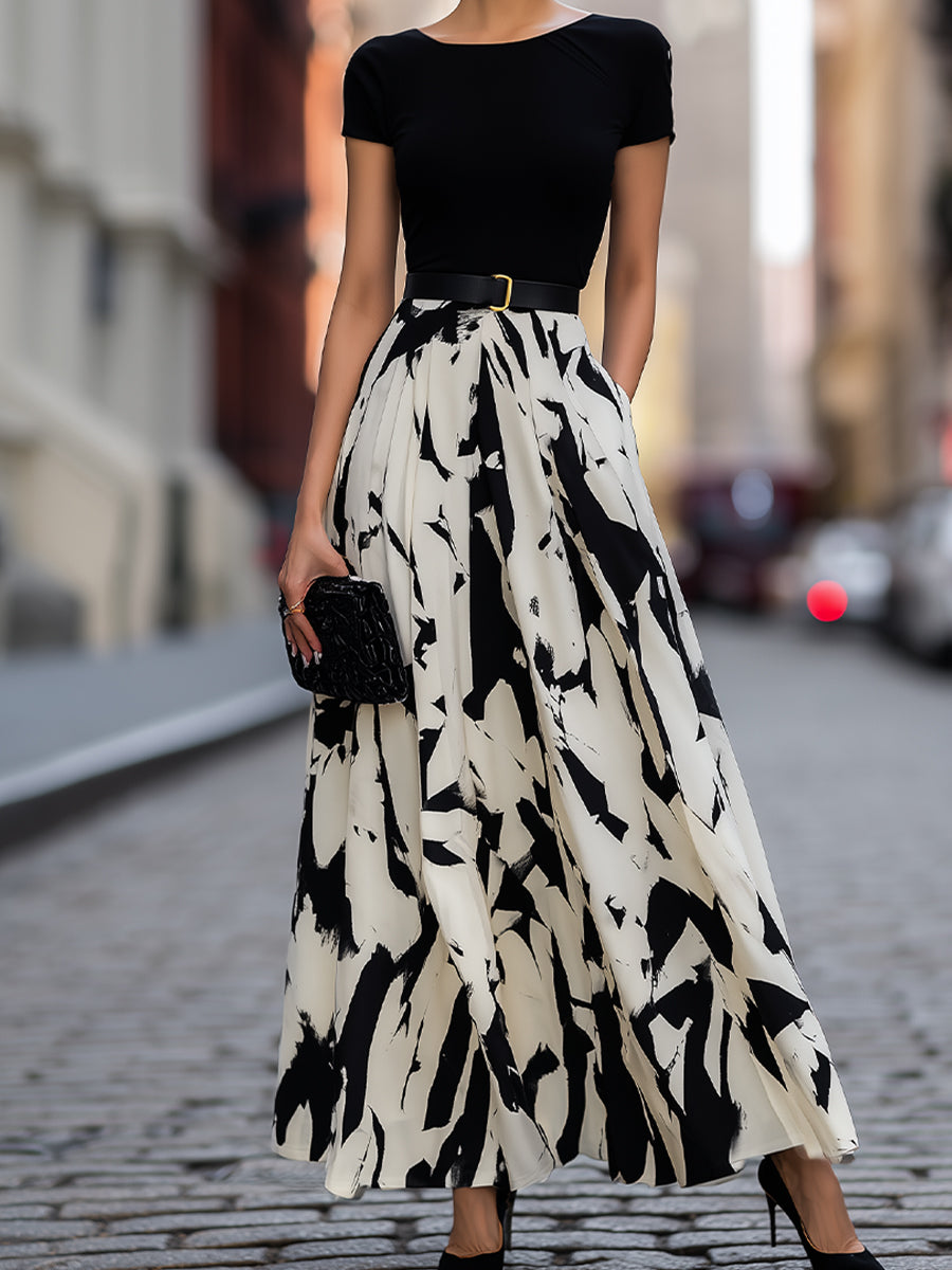 Léon Varel Abstract Print Pleated Maxi Dress