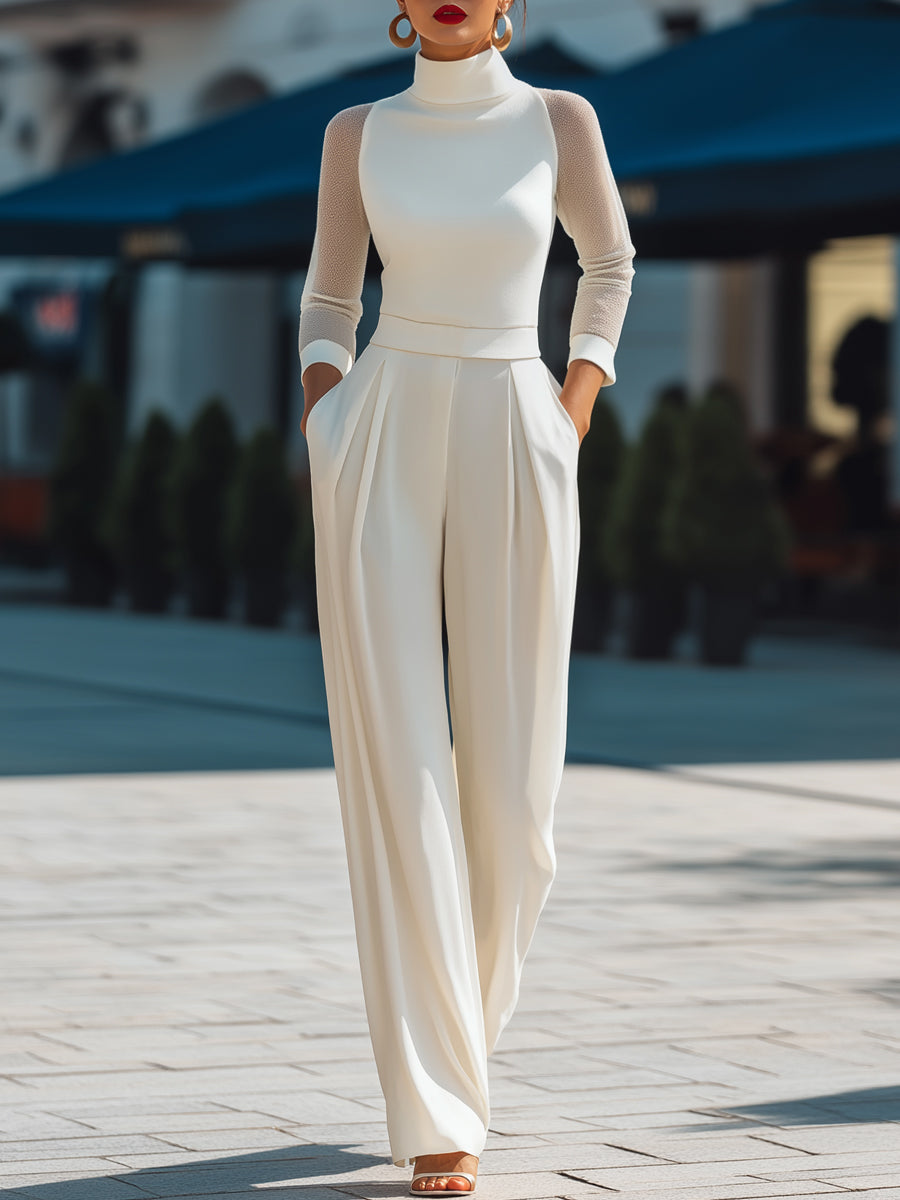 Léon Varel High Neck Sheer Sleeve Tailored Wide-Leg Jumpsuit