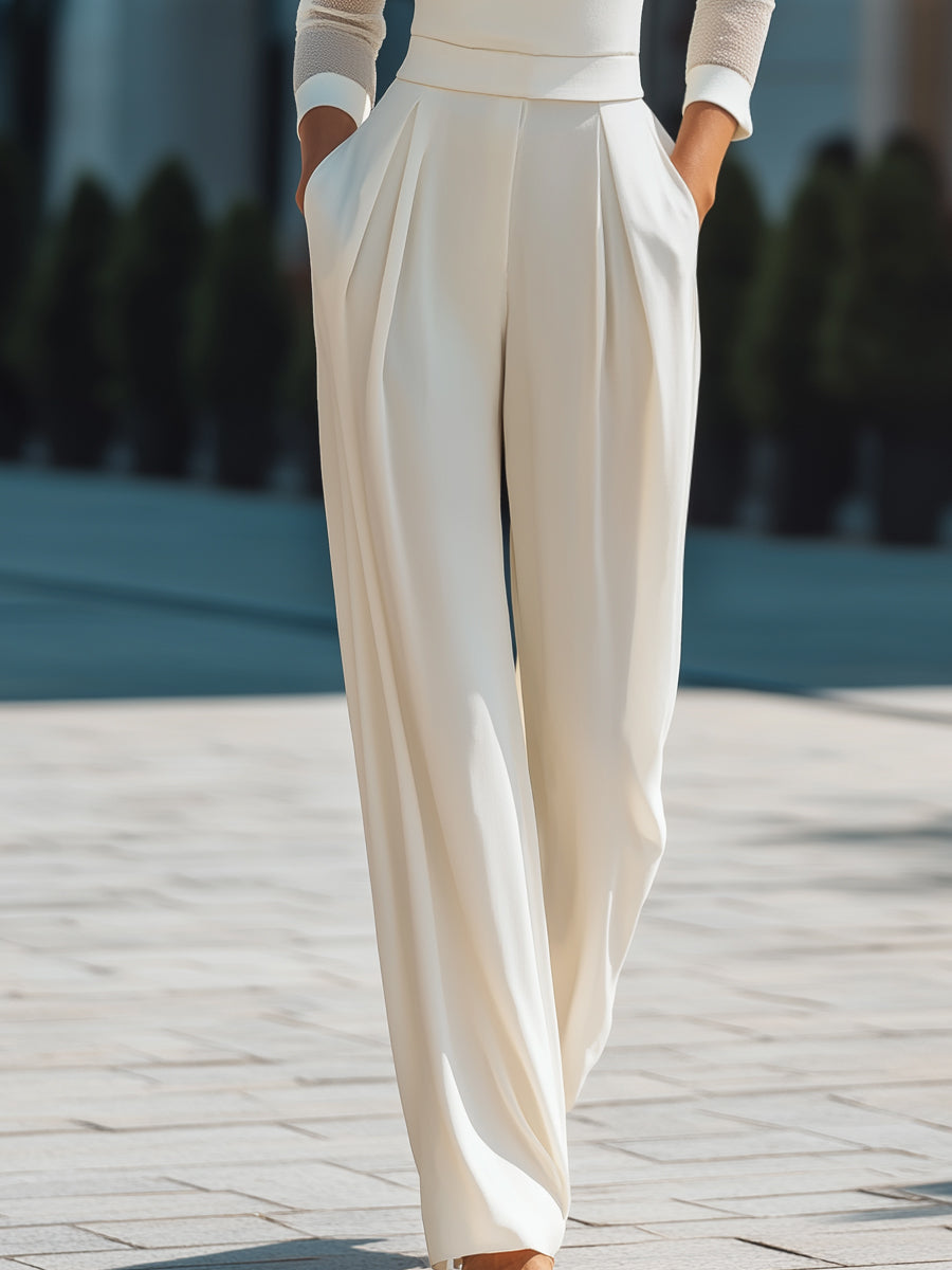 Léon Varel High Neck Sheer Sleeve Tailored Wide-Leg Jumpsuit