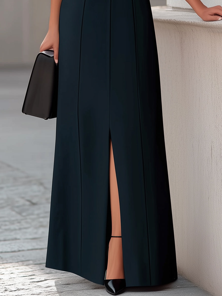 Léon Varel Sleeveless Seam Sculpted Front Slit Maxi Dress