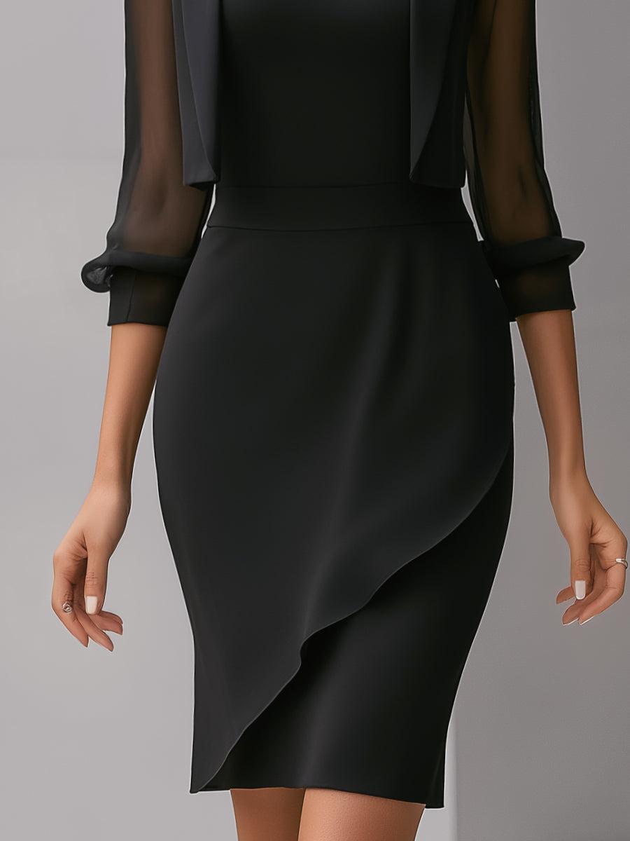 Léon Varel Sheer Sleeve Blazer & Asymmetric Dress Two-Piece Set