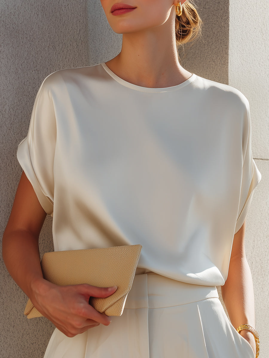 Léon Varel Minimalist Acetate Satin Relaxed Blouse