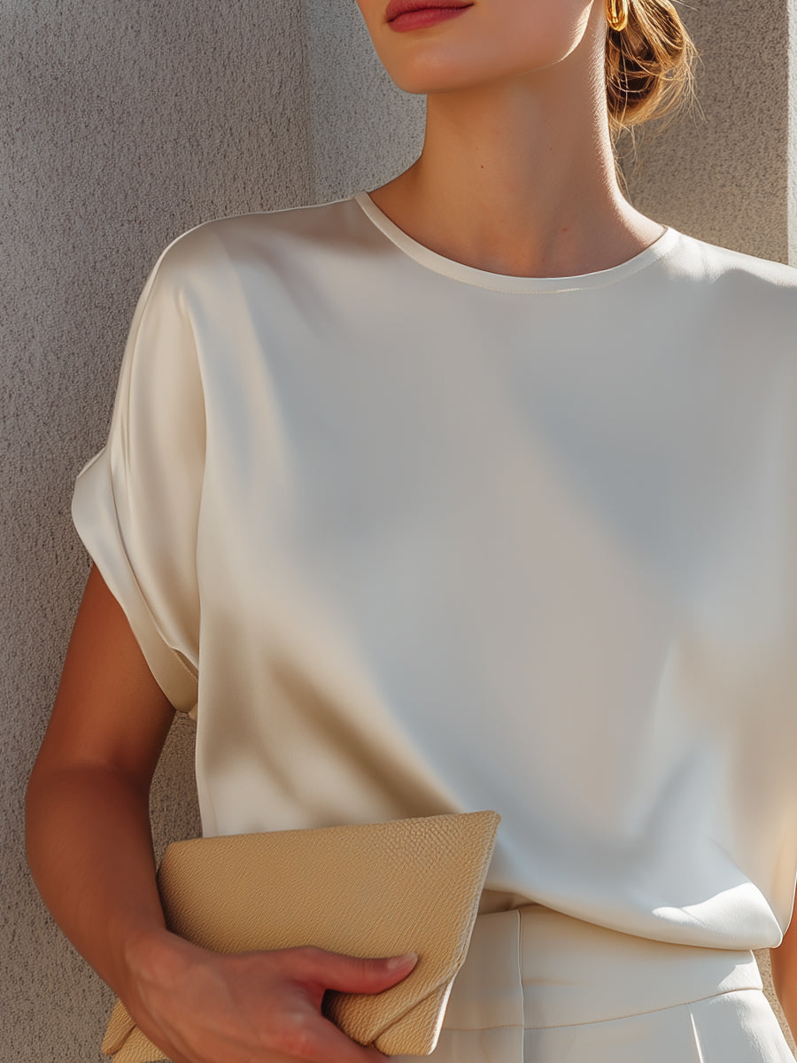Léon Varel Minimalist Acetate Satin Relaxed Blouse