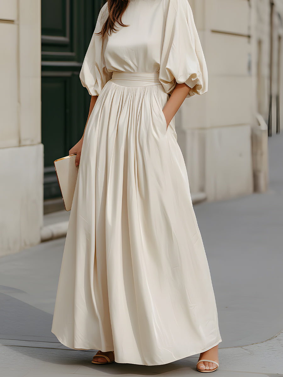 Léon Varel Round Neck Puff Sleeve Gathered Waist Maxi Dress