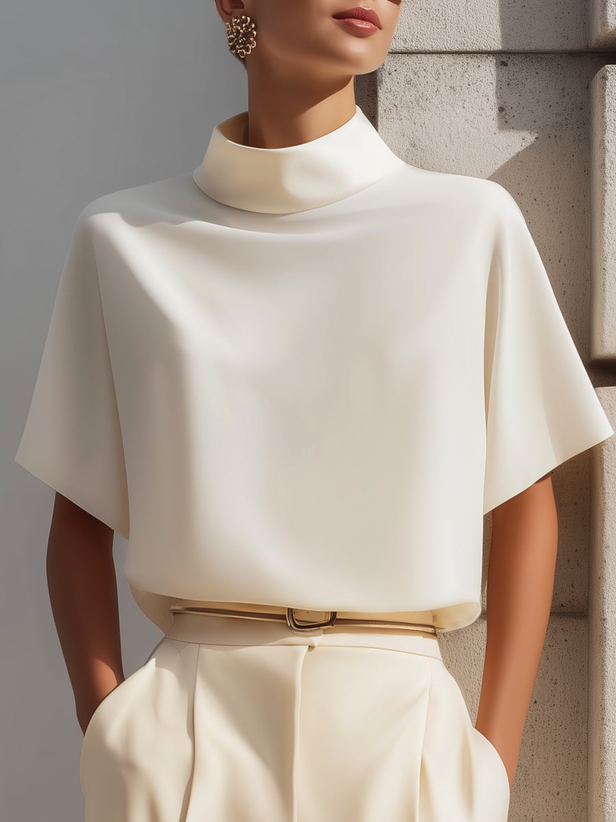 Léon Varel High-Neck Minimalist Draped Blouse Top