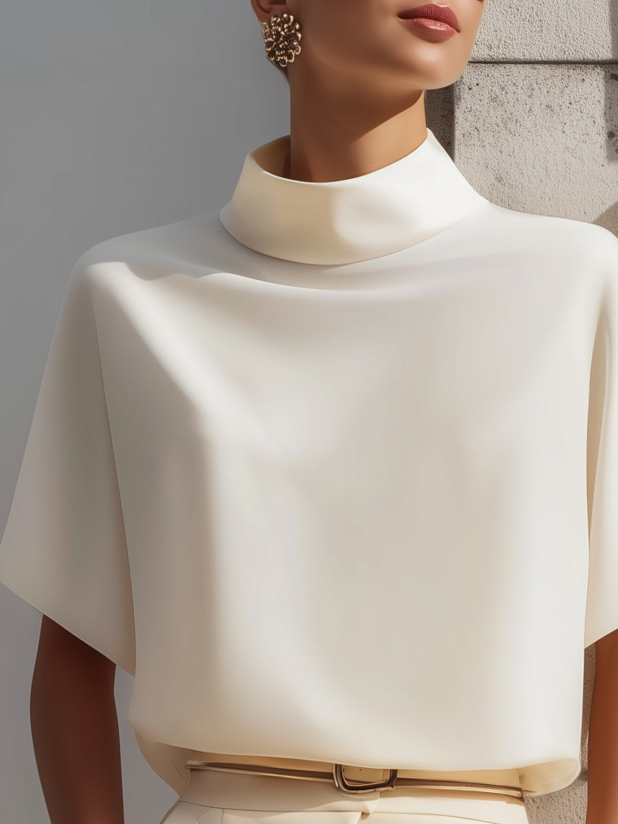 Léon Varel High-Neck Minimalist Draped Blouse Top