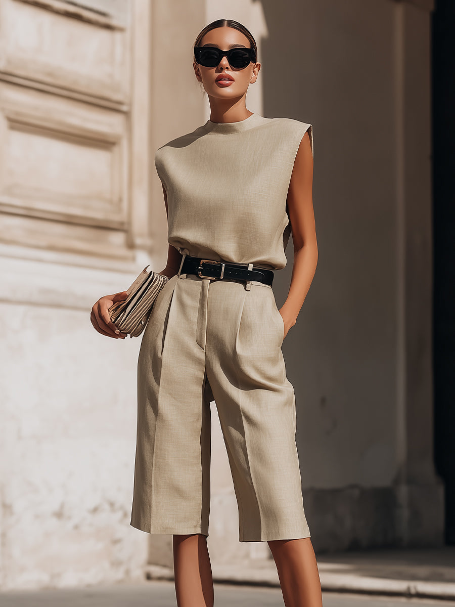 Léon Varel Minimalist Structured Sleeveless Top And Tailored Bermuda Shorts Set