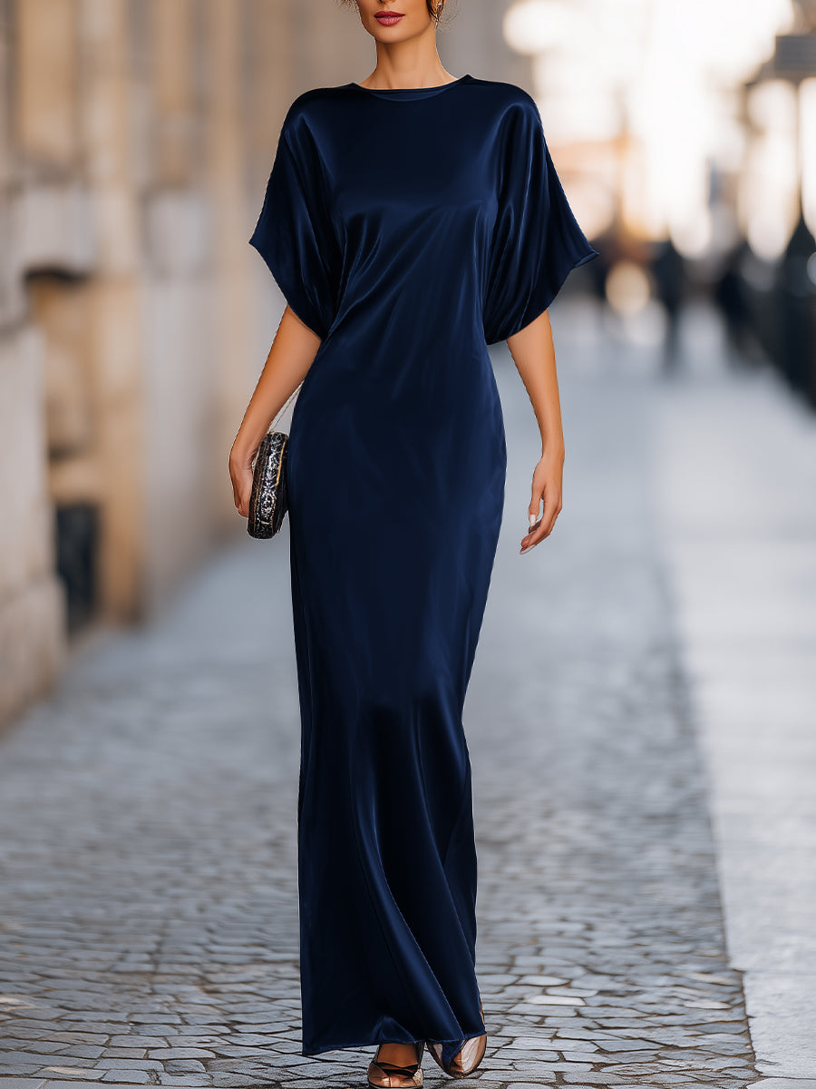 Léon Varel Relaxed Batwing Sleeve Fluid Column Maxi Dress