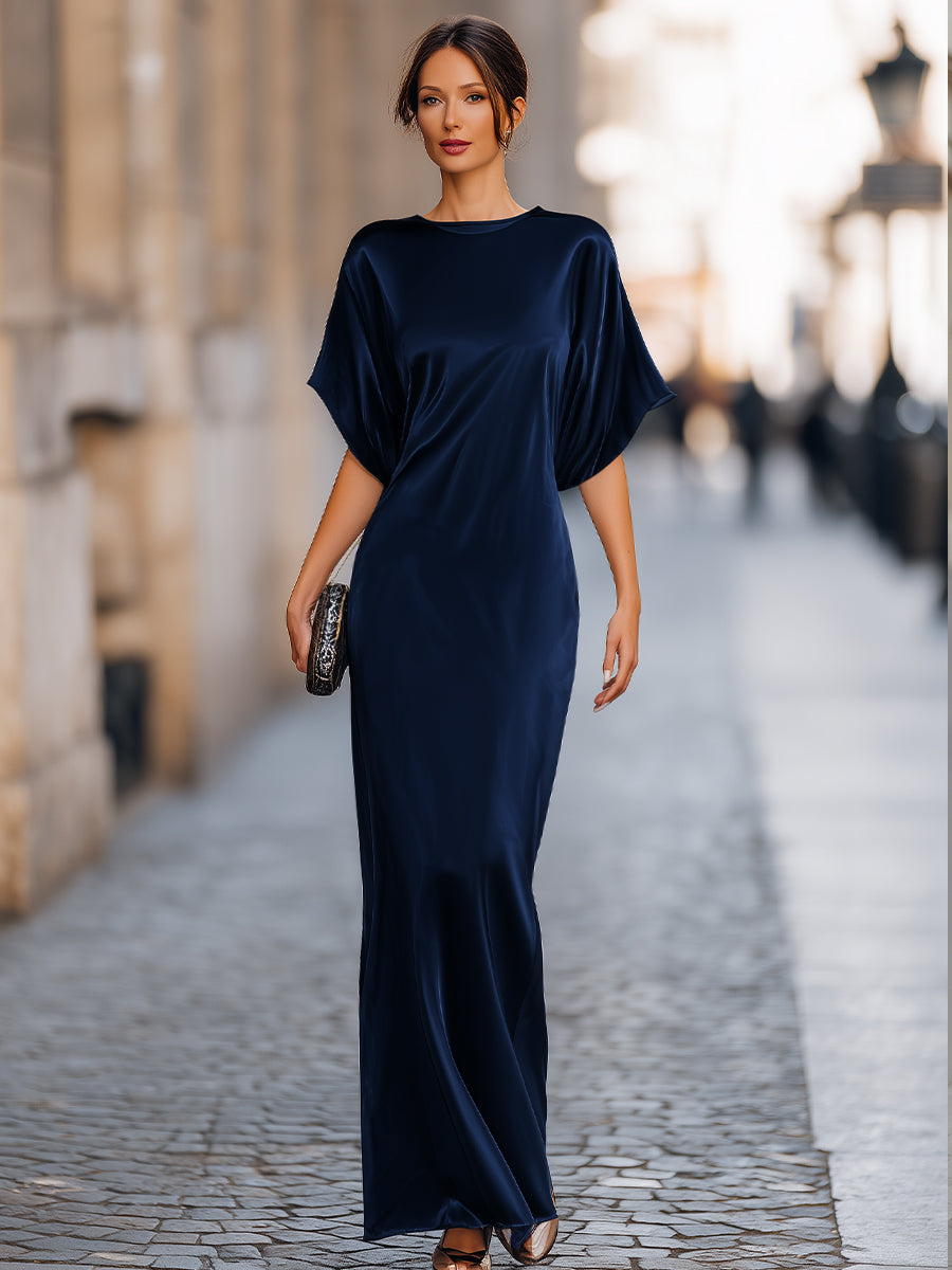 Léon Varel Relaxed Batwing Sleeve Fluid Column Maxi Dress