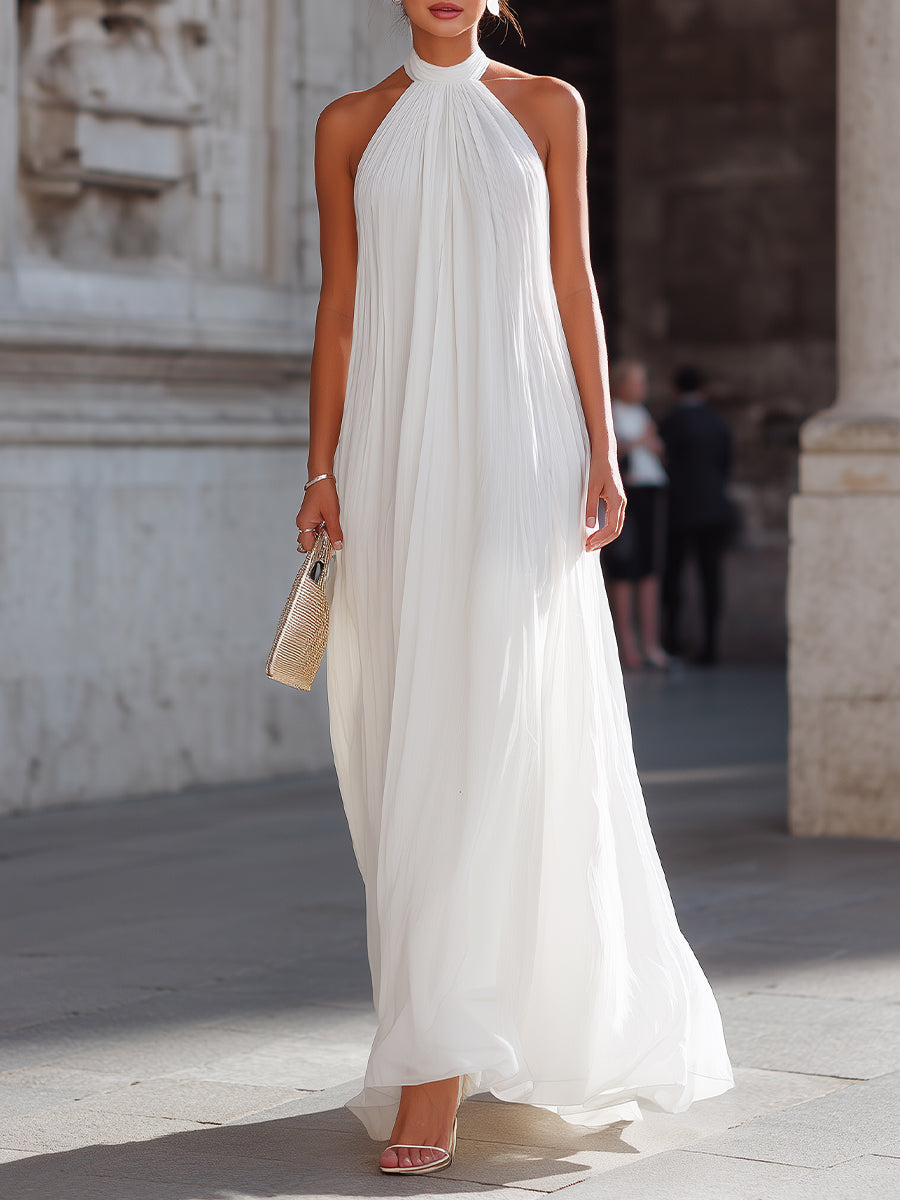 Léon Varel Pleated Halter Neck Flowing Maxi Dress