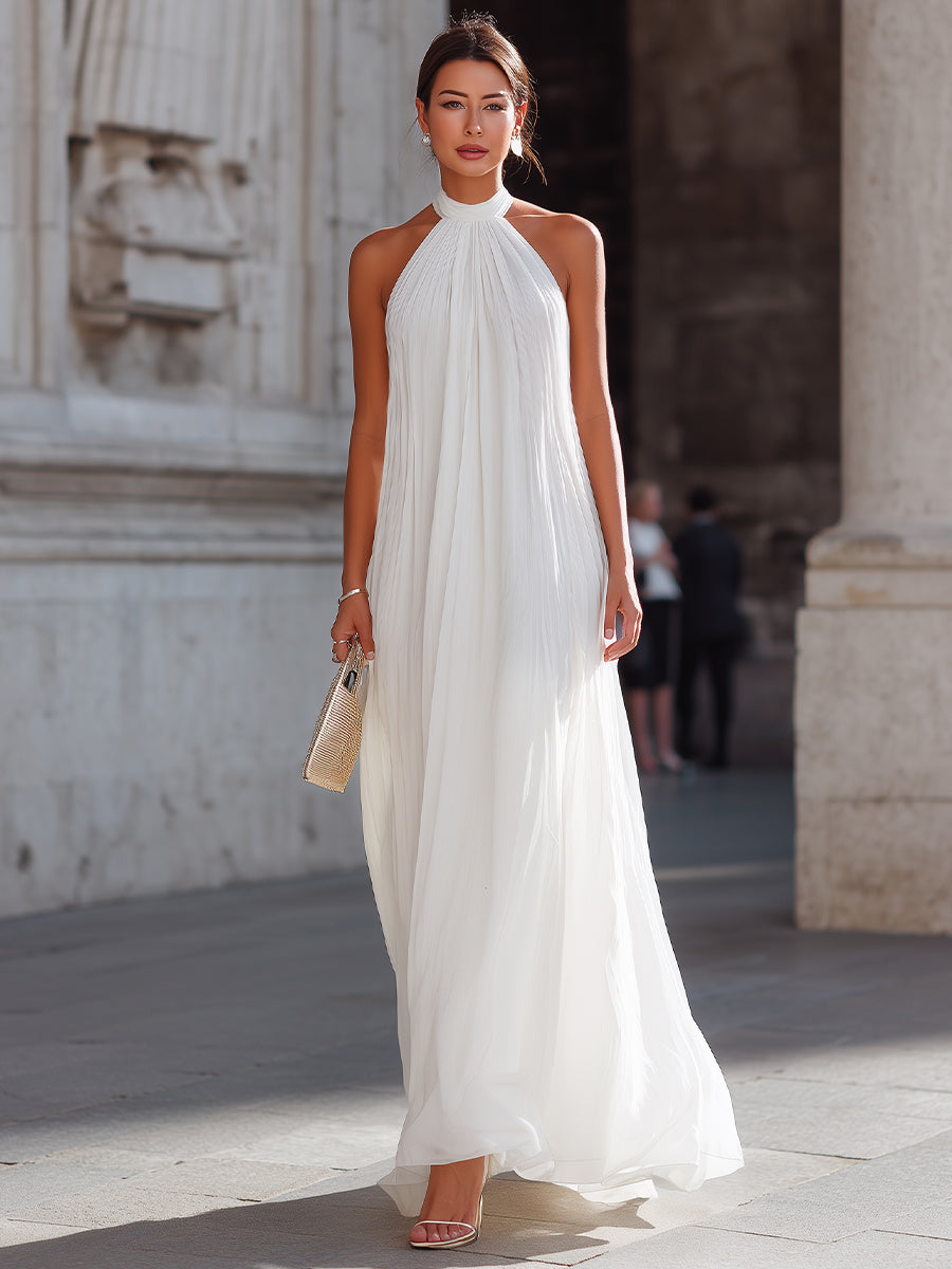Léon Varel Pleated Halter Neck Flowing Maxi Dress