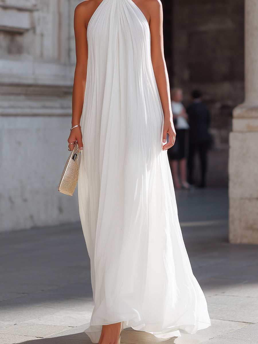 Léon Varel Pleated Halter Neck Flowing Maxi Dress