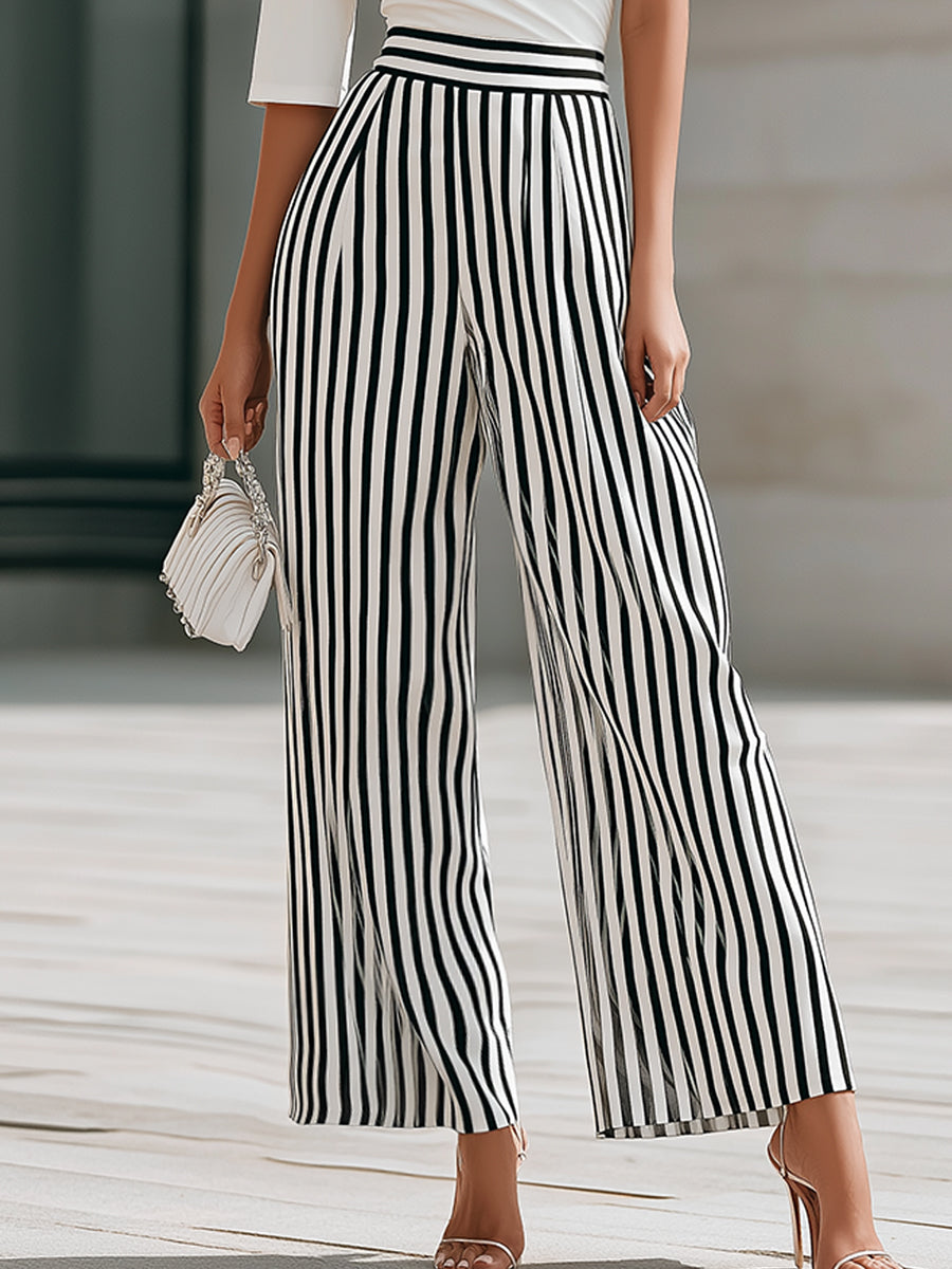 Léon Varel Off-Shoulder Draped Top And Striped Wide-Leg Pants Set