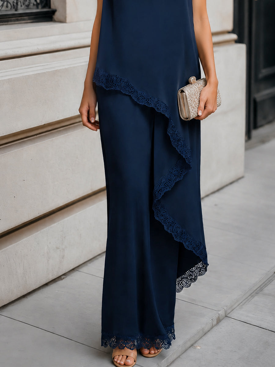 Léon Varel Two-piece Set Acetate Satin Lace-Trim Blouse And Maxi Skirt