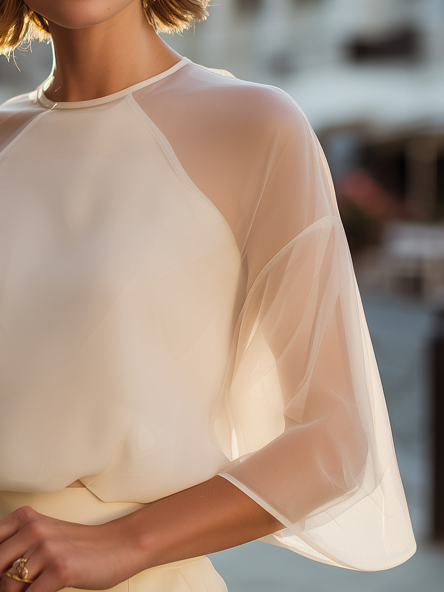 Léon Varel Sheer Panel Round Neck Loose Fit Blouse