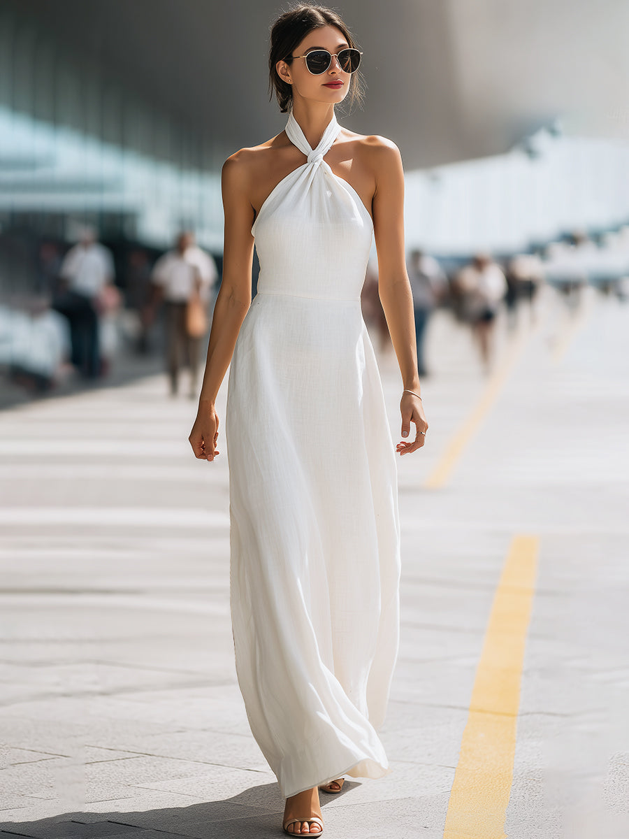 Léon Varel Twist Halter Neck Flowing Maxi Dress
