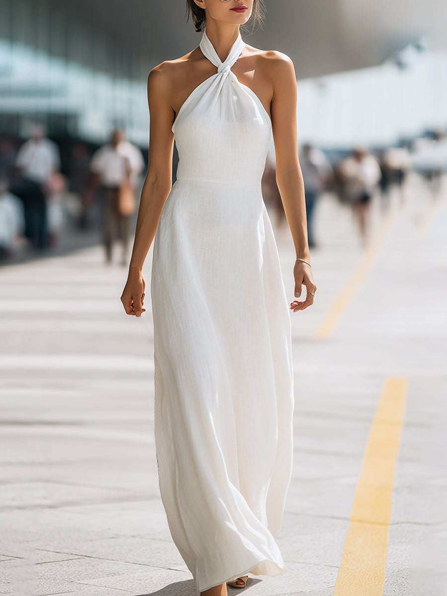 Léon Varel Twist Halter Neck Flowing Maxi Dress