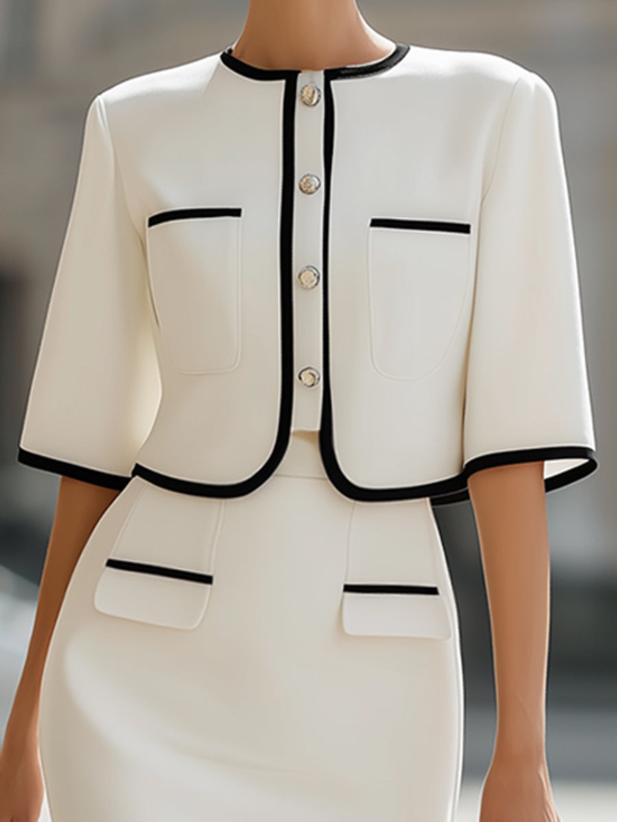 Léon Varel Contrast Trim Cropped Jacket & Pencil Skirt Two-Piece Set