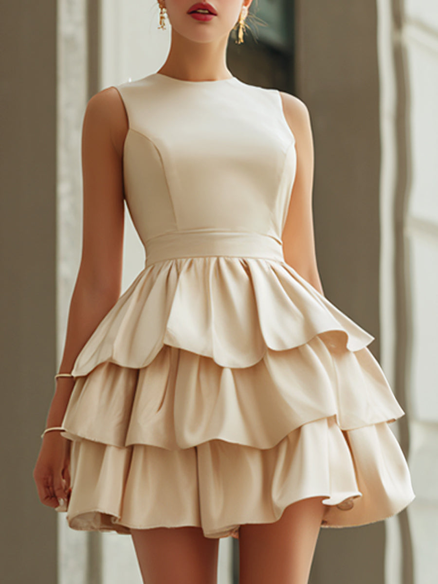 Léon Varel Elegant Tiered Ruffle Sleeveless Mini Dress
