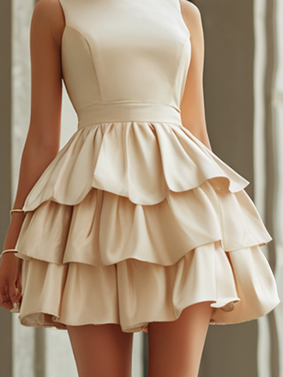 Léon Varel Elegant Tiered Ruffle Sleeveless Mini Dress