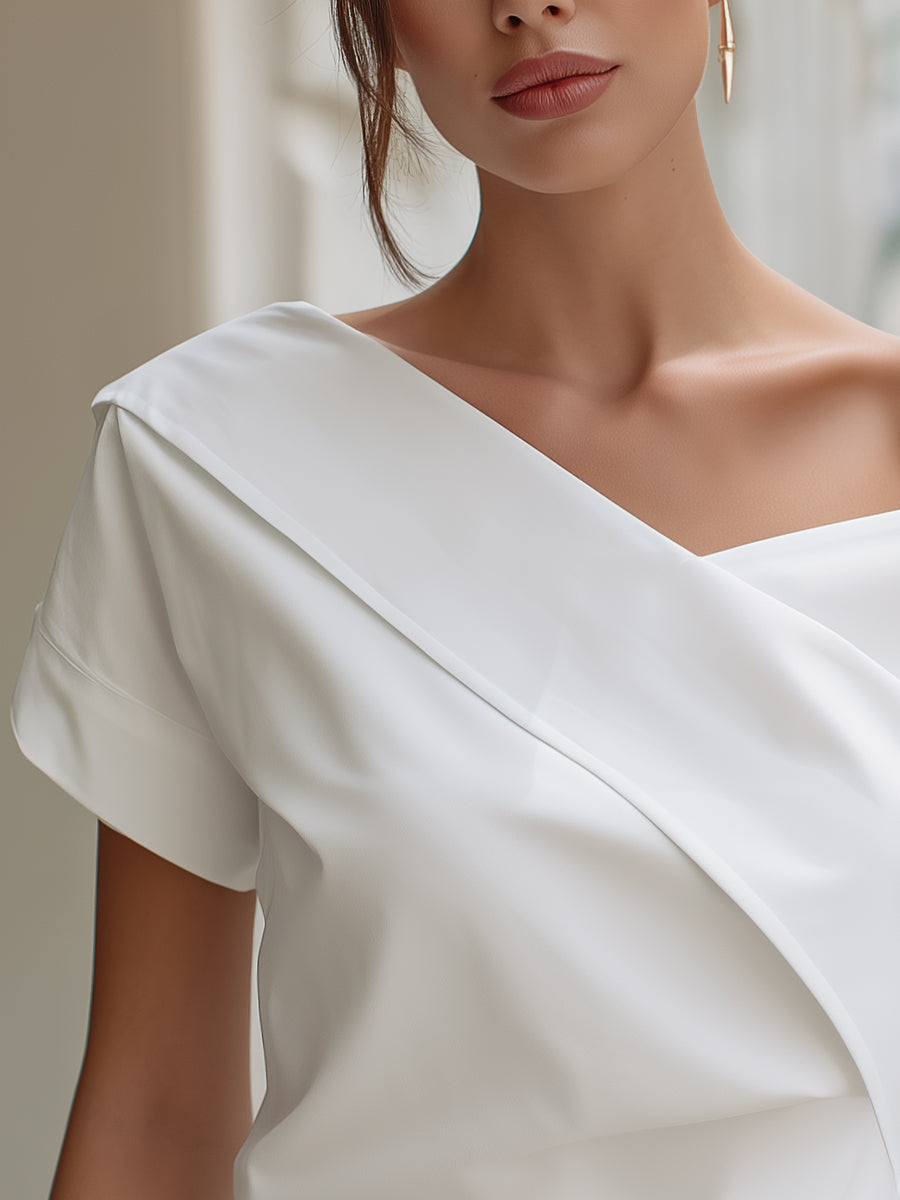 Léon Varel Asymmetrical Off-Shoulder Folded Collar Blouse