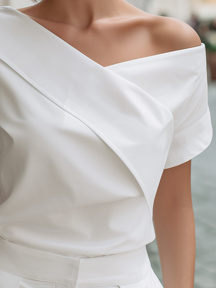 Léon Varel Asymmetrical Off-Shoulder Folded Collar Blouse
